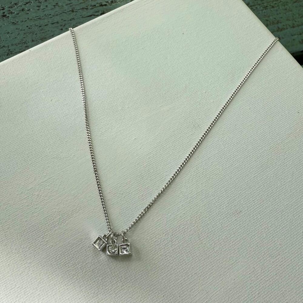 Nina Ricci Cube Pendant Necklace Rhodium Plated Pendant Swarovski Signed